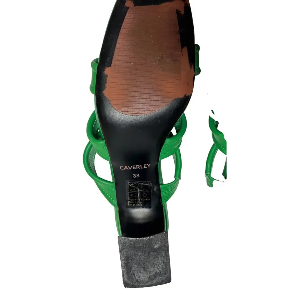 Caverley Katie Mule Heels Bright Green Leather size 38 US size 7-7.5
